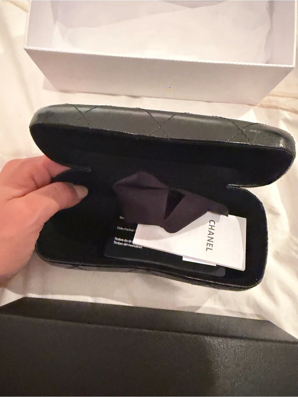 CHANEL Black Quilted Leather Sunglass Case with CC Emblem